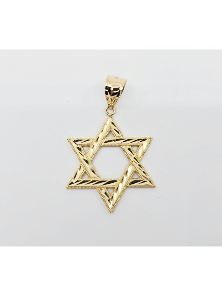 Unique 14k Solid Yellow Gold Diamond Cut Religious Star Of David Charm Pendant